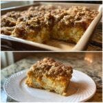 A slice of Pumpkin French Toast Bake on a white plate, topped with streusel.