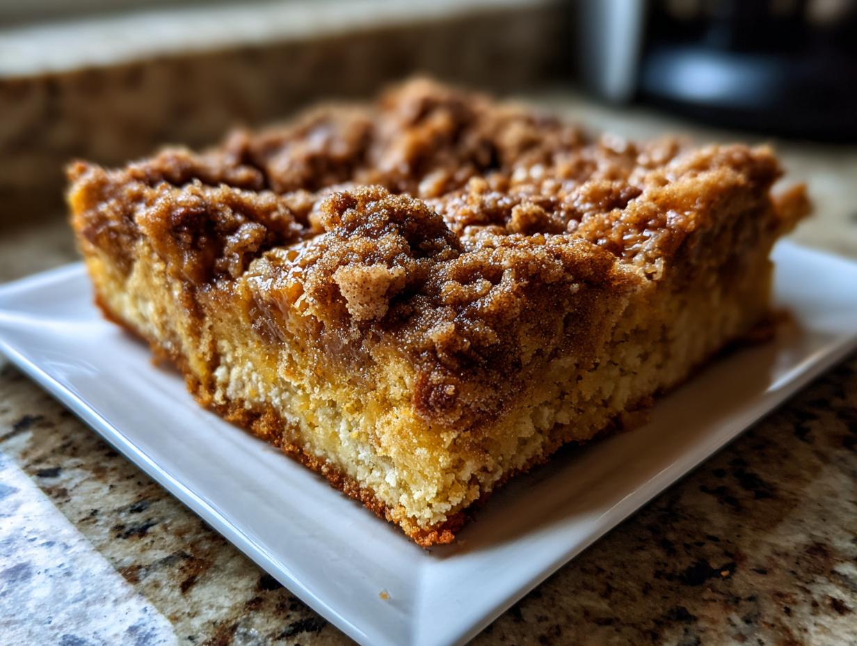 A close-up of a delicious slice of Pumpkin French Toast Bake on a white plate.