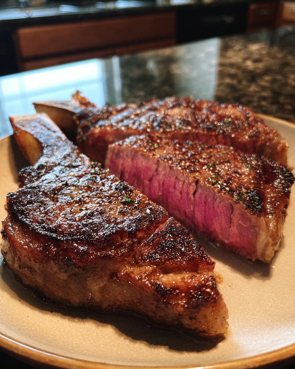 Close-up of a perfectly cooked ribeye steak, sliced to reveal a juicy pink interior and a beautifully seared crust.