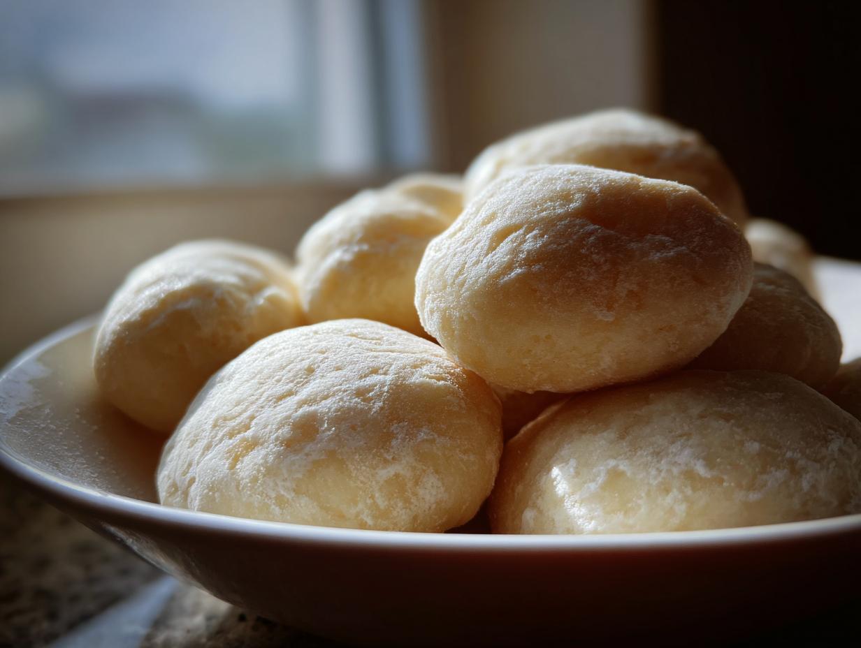 A close-up shot of a bowl filled with tender potato gnocchi, lightly dusted with flour.