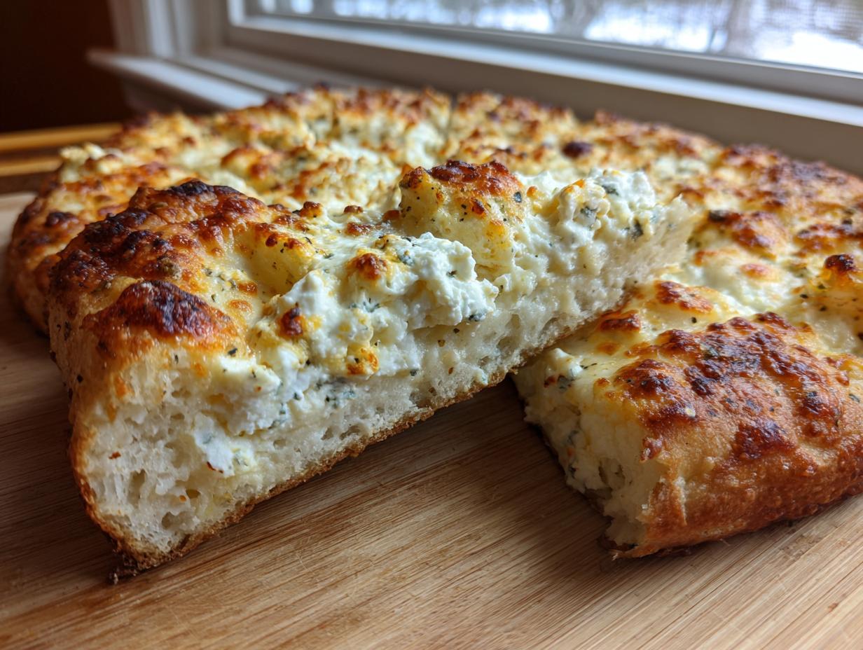 A thick slice of homemade white pizza showing a fluffy crust and generous layer of melted cheese topping.