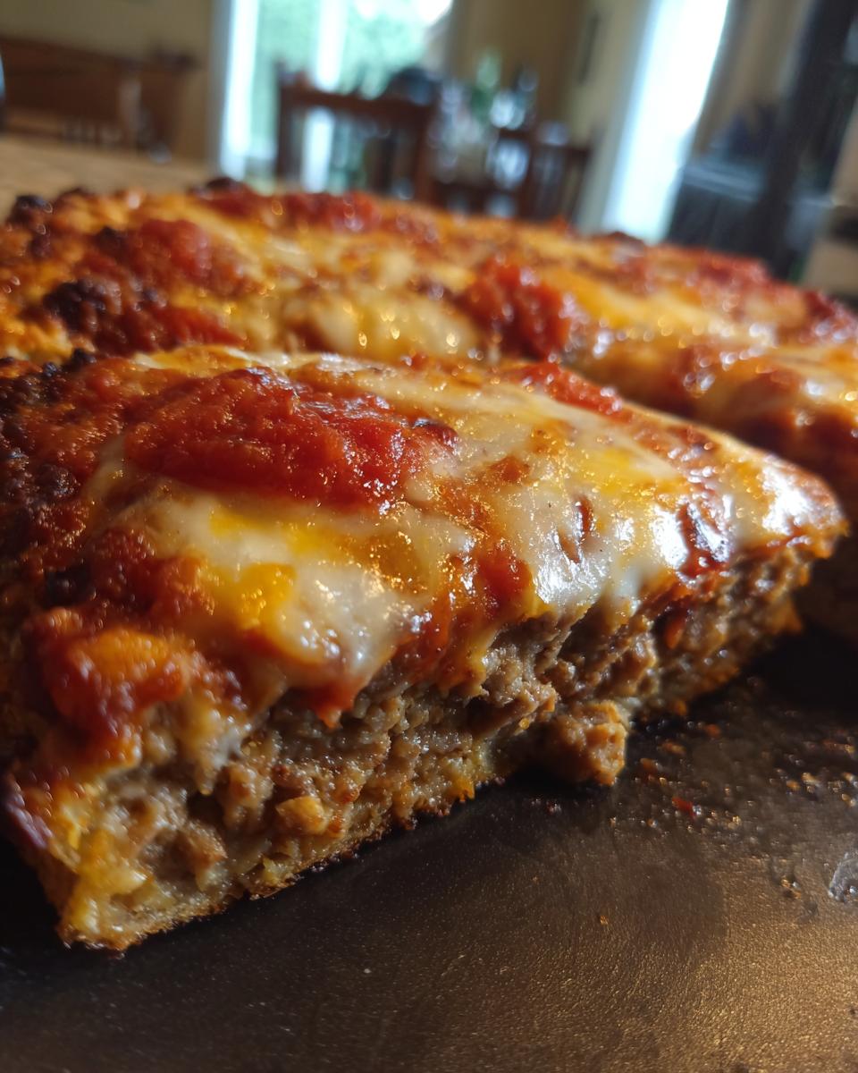 A close-up cross-section view of a thick slice of chicken crust pizza showing the meaty base and melted cheese topping.