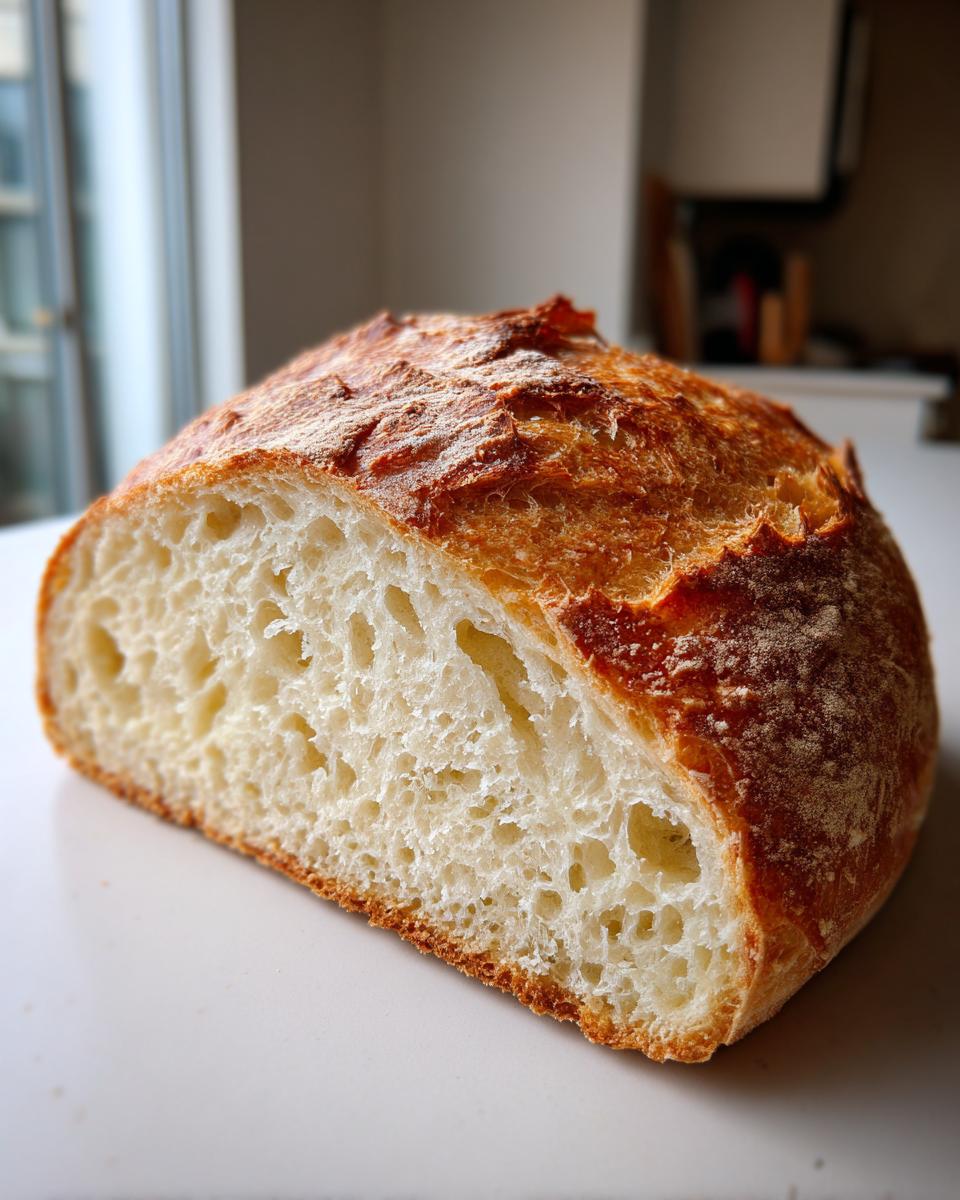 Cross-section view showing the airy, open crumb structure of a freshly baked Italian bread loaf.