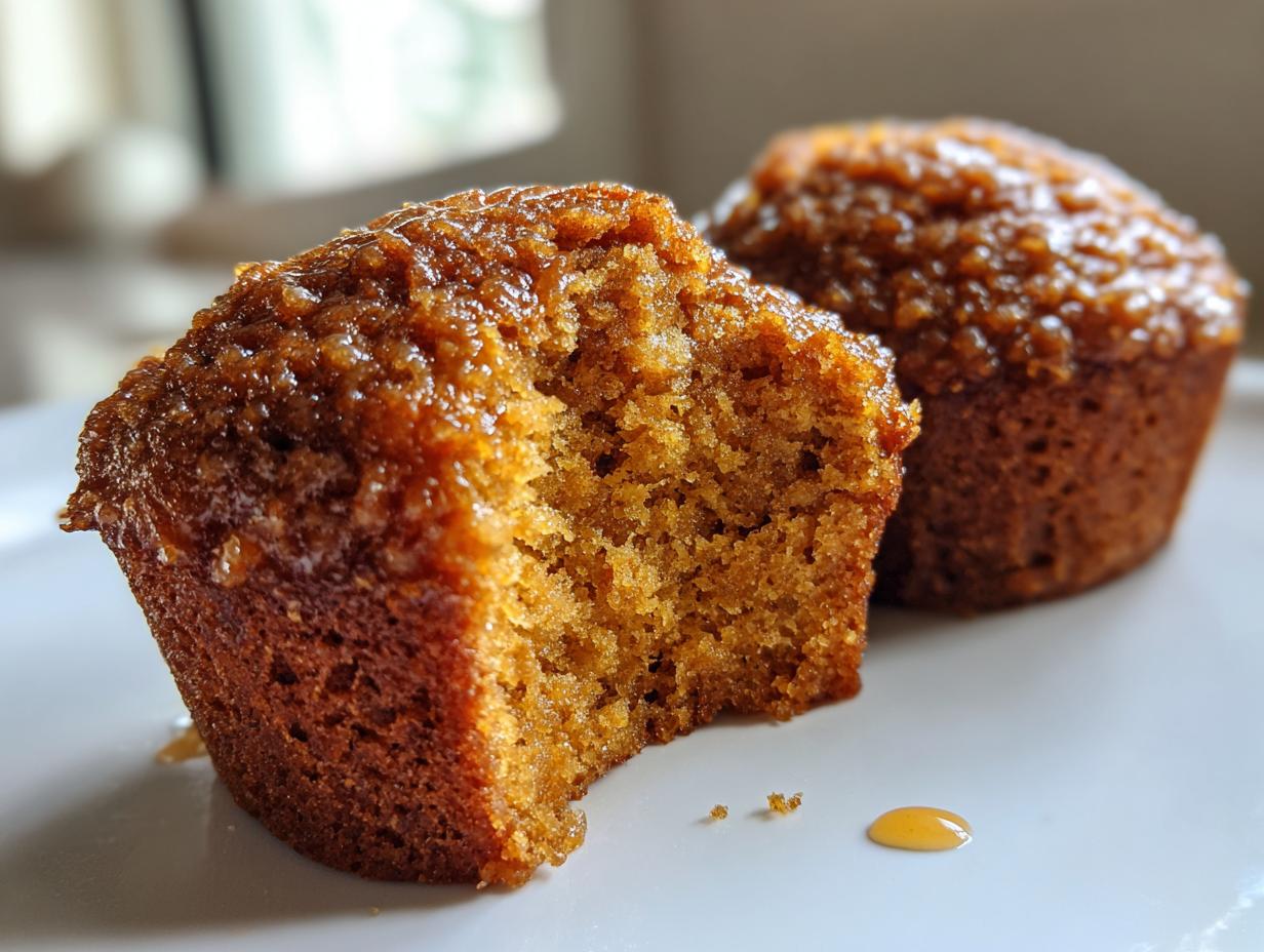 Close-up of a moist bran muffin with a bite taken out, showing the texture, next to a whole one.