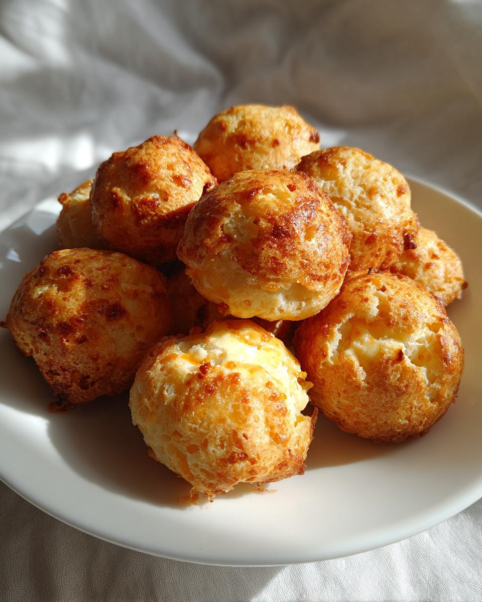A pile of golden-brown rotel cream cheese sausage balls stacked on a white plate, catching bright sunlight.