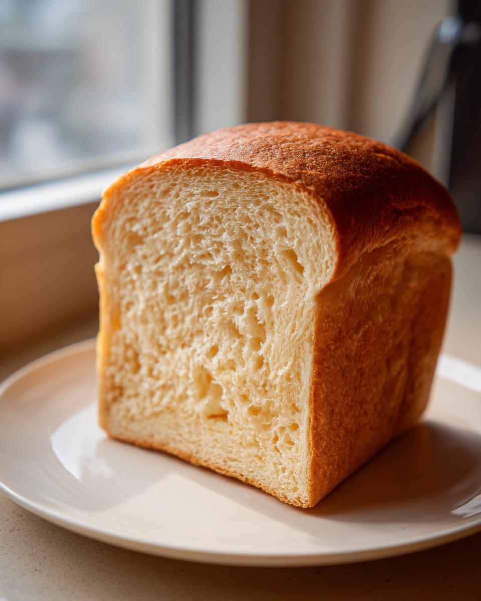 A freshly baked, tall loaf of soft sourdough sandwich bread, showing the golden crust and fluffy interior crumb.