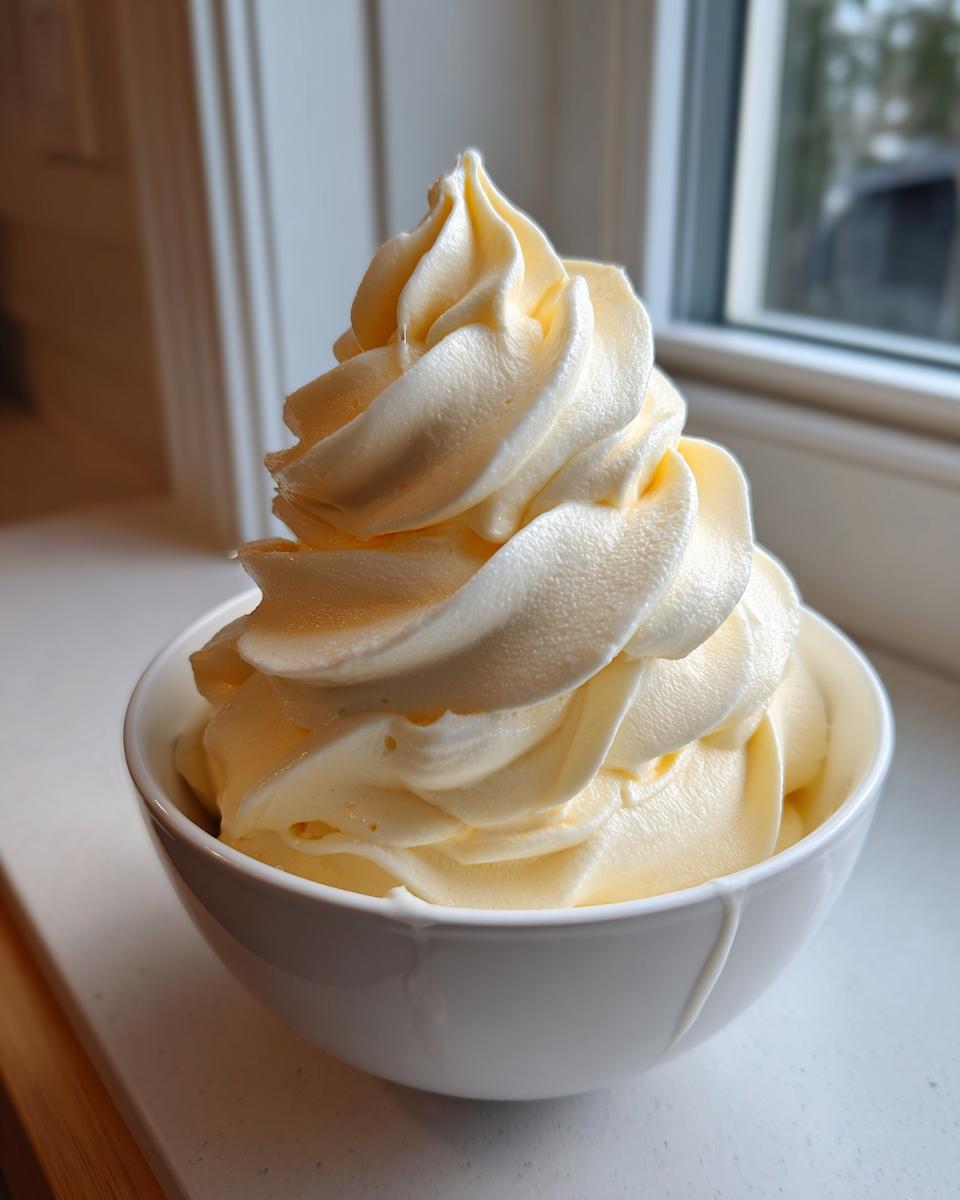 A tall, perfectly swirled serving of creamy, pale yellow banana ice cream in a white bowl.