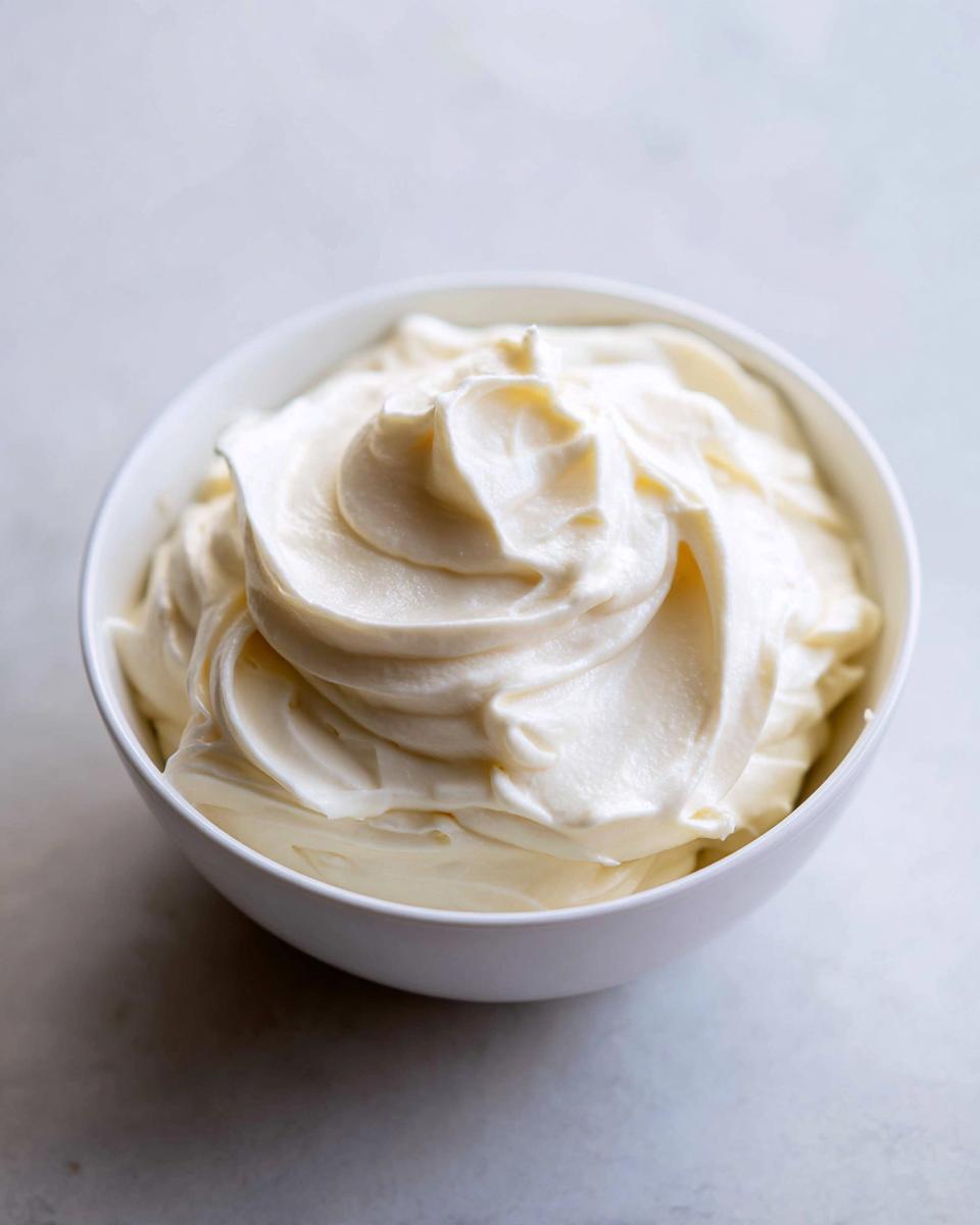 A white bowl filled with thick, creamy, pale yellow fruit dip, showing soft swirls on top.