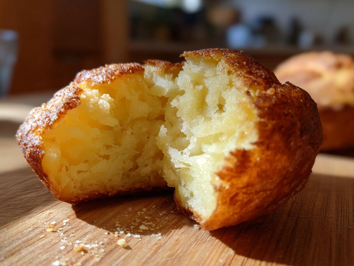 Close-up of an air fryer baked potato split open, showing the fluffy, steamy interior and golden-brown skin.