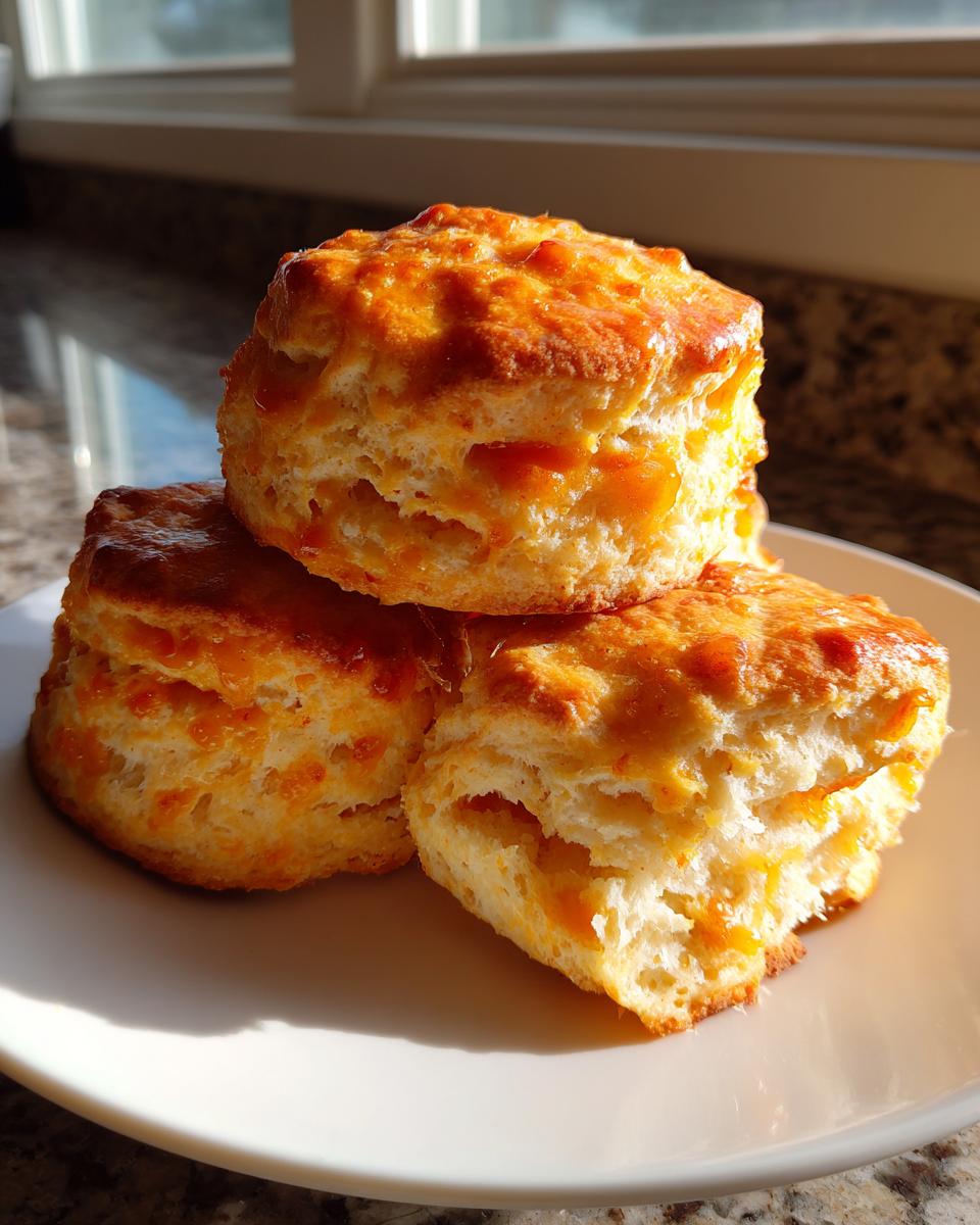 Three fluffy sweet potato biscuits stacked on a white plate, showing their flaky interior and golden-orange tops.