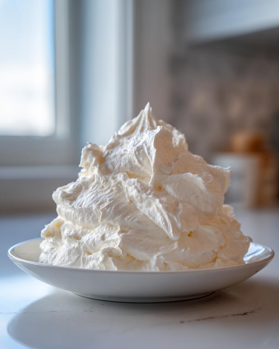 A large, fluffy mound of freshly made vanilla buttercream frosting piled high in a white bowl.