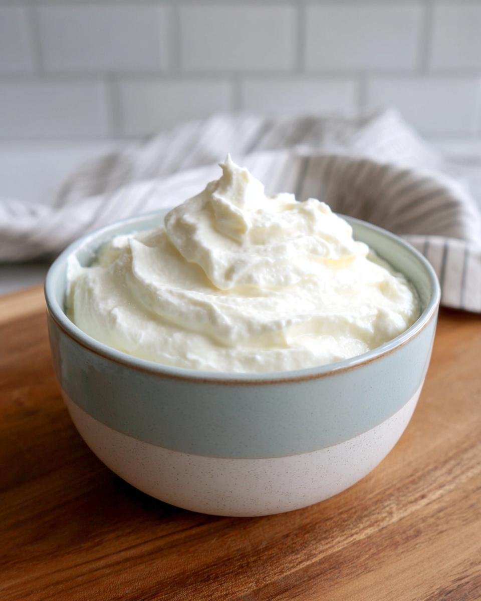 A close-up of freshly made, creamy horseradish sauce mounded high in a light blue and white speckled bowl.
