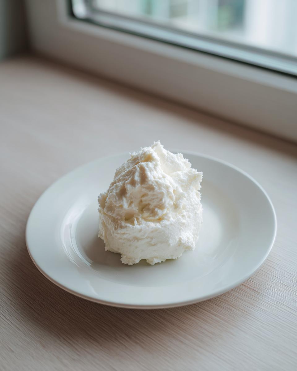 A dollop of thick, white creamy horseradish sauce served on a small white plate near a window.