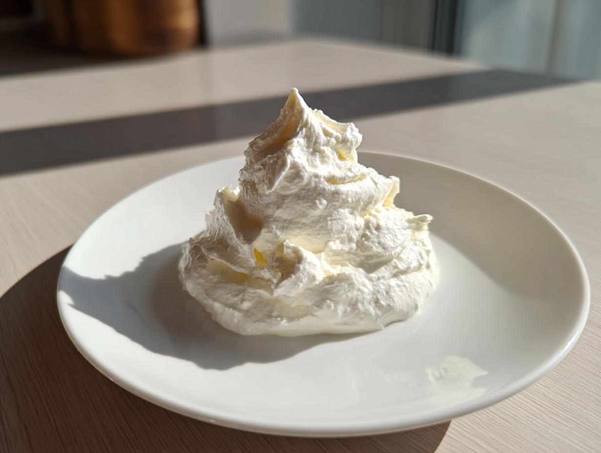 A dollop of thick, white creamy horseradish sauce piped into a swirl shape on a small white plate.