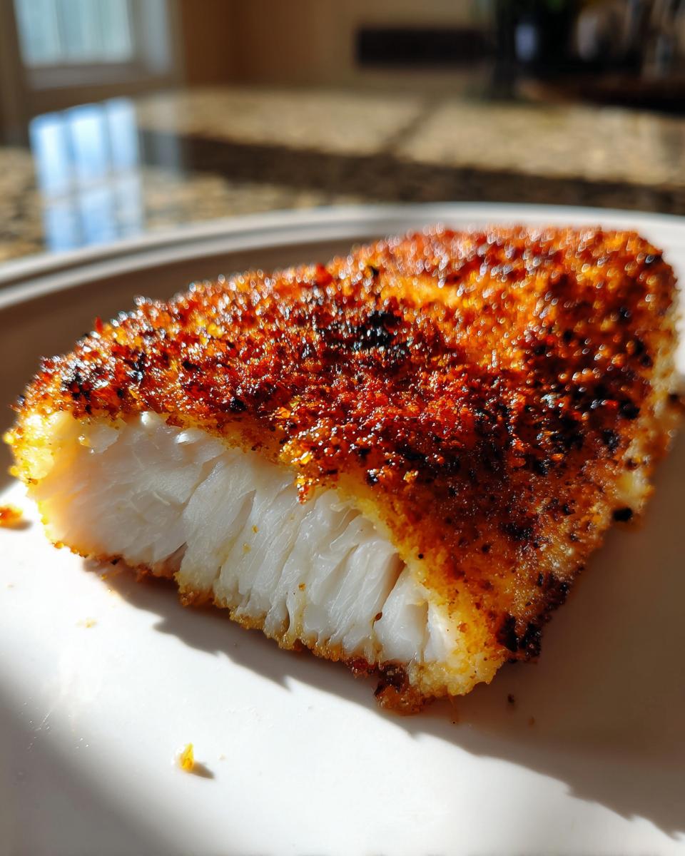 Close-up of a perfectly cooked, seasoned piece of air fryer chicken with a crispy, reddish-brown crust.