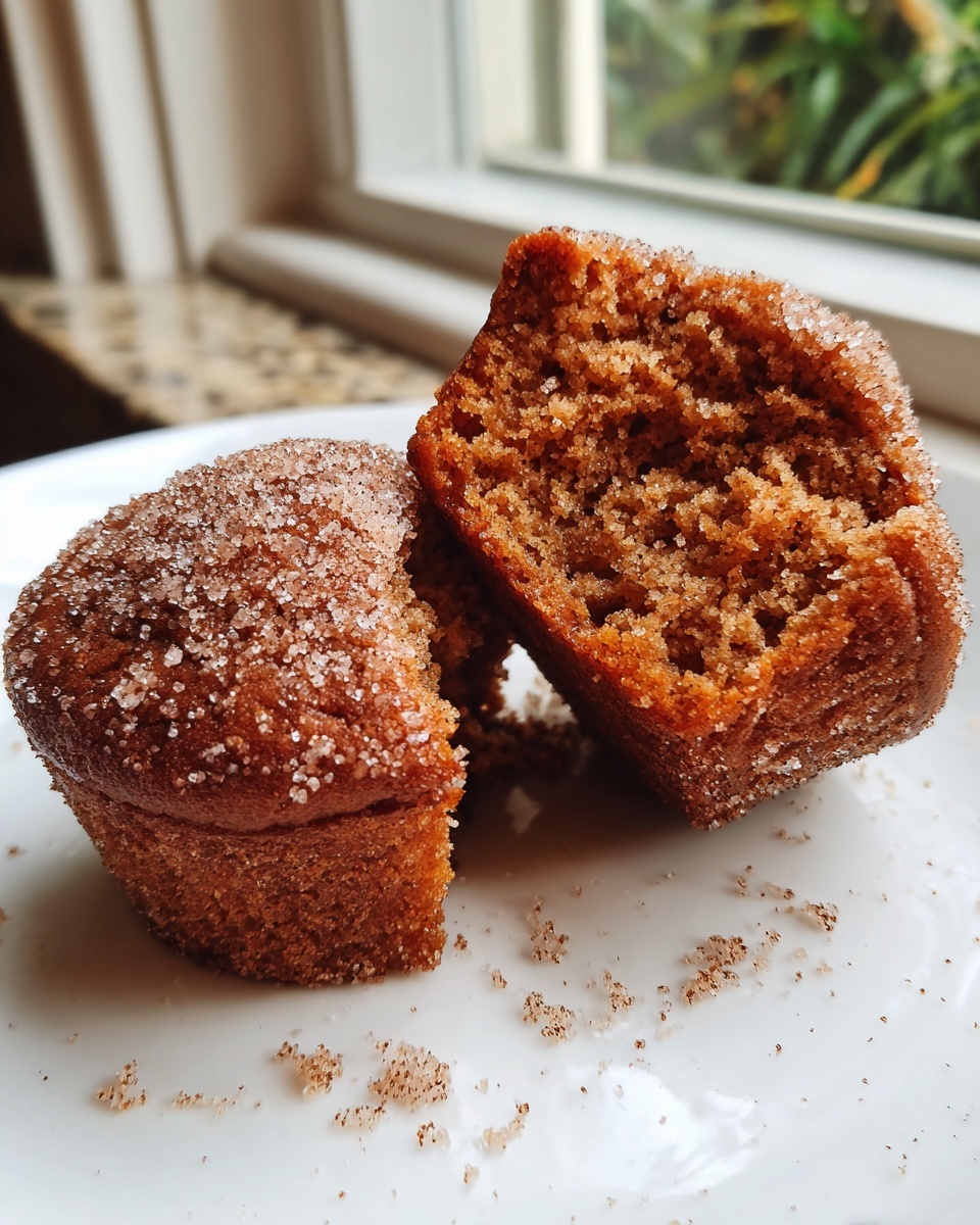 Close-up of a gluten free churro cupcake cut in half showing the moist, cinnamon-sugar crumb texture.