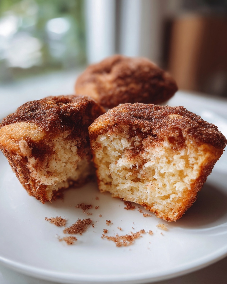 A gluten free churro cupcake is broken in half showing the moist interior and cinnamon sugar topping.