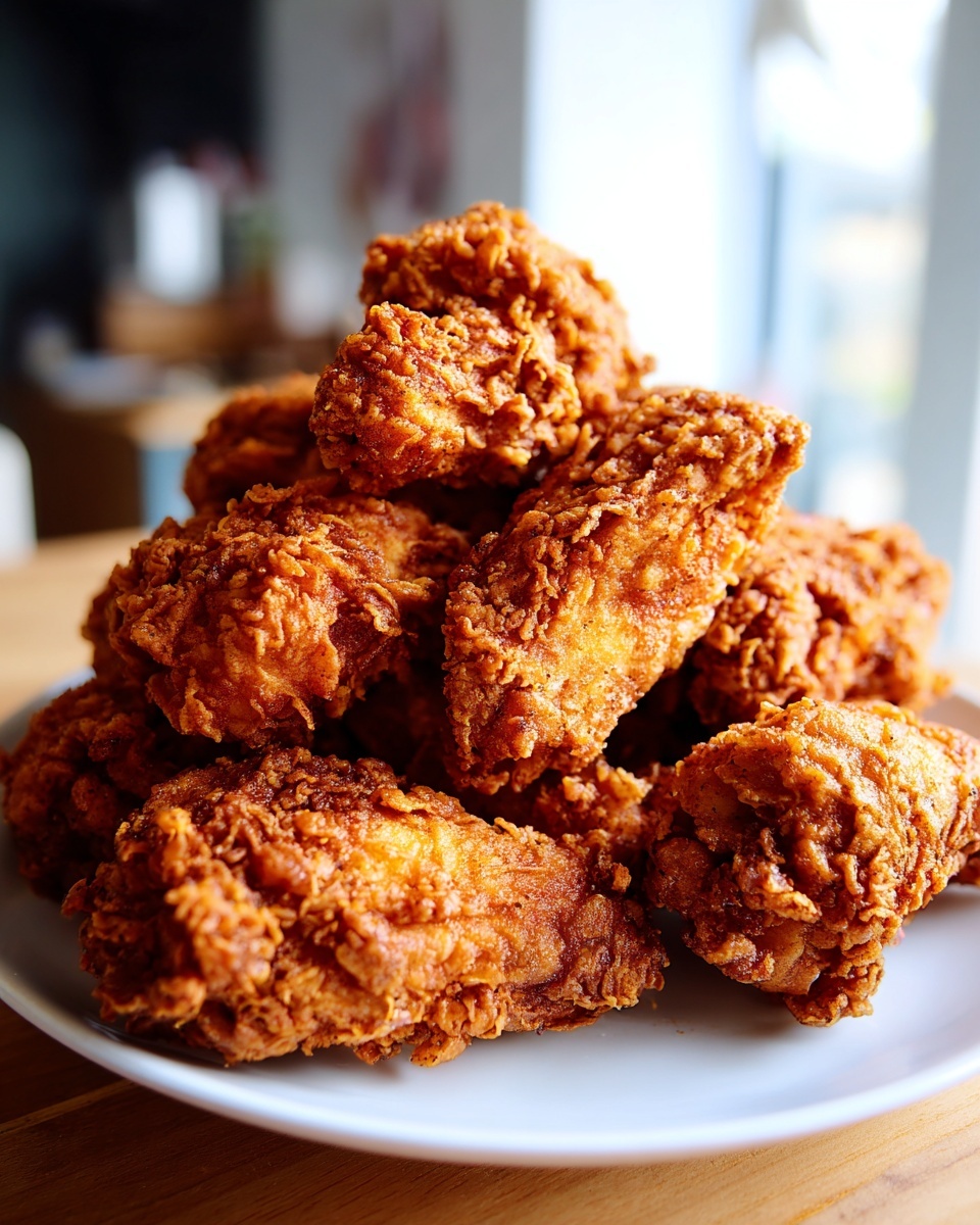 A close-up shot of a large pile of perfectly crispy, golden-brown fried chicken wings stacked on a white plate.